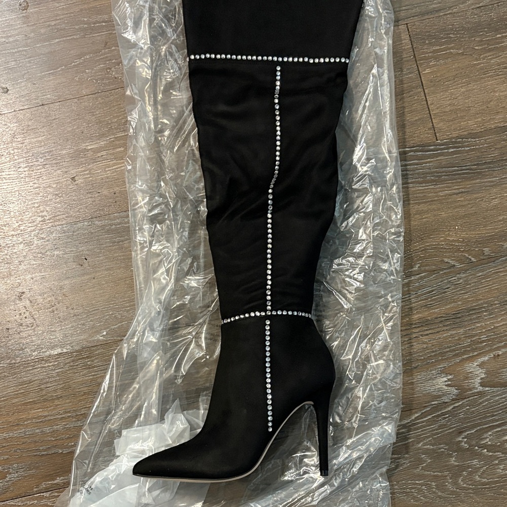 Jessica Simpson Black Over the Knee Boots with Rhinestones